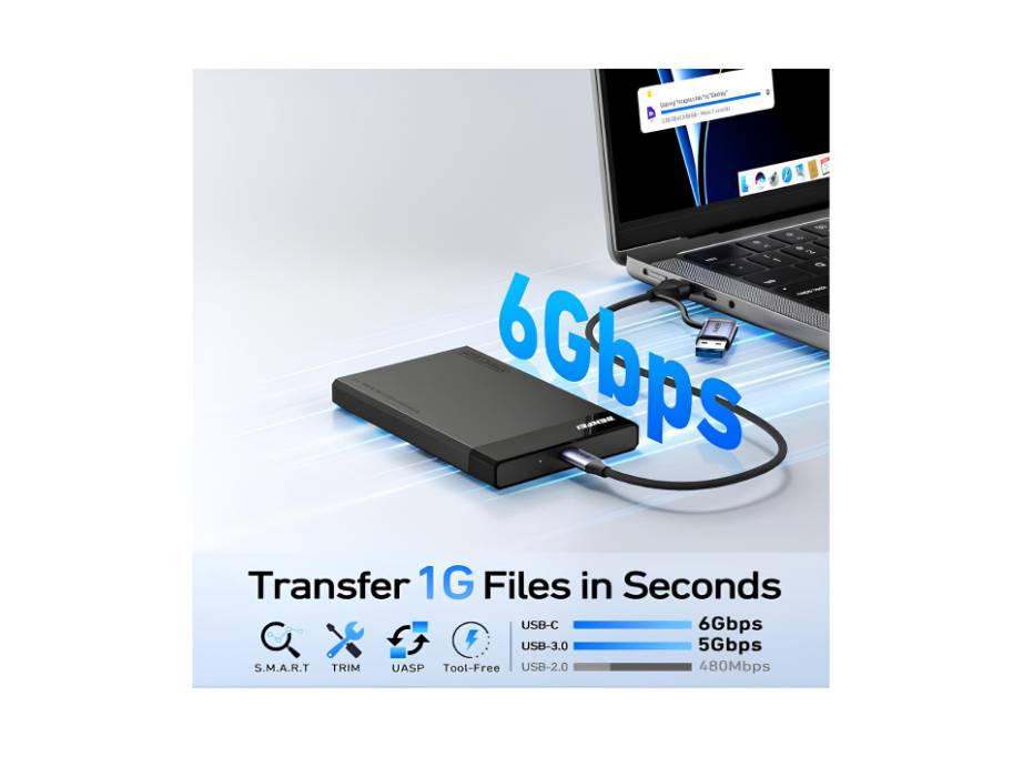 BENFEI 2.5 Inch SATA to USB Tool Free External Hard Drive Enclosure (6Gbps, Optimized for SSD, Support UASP SATA III)