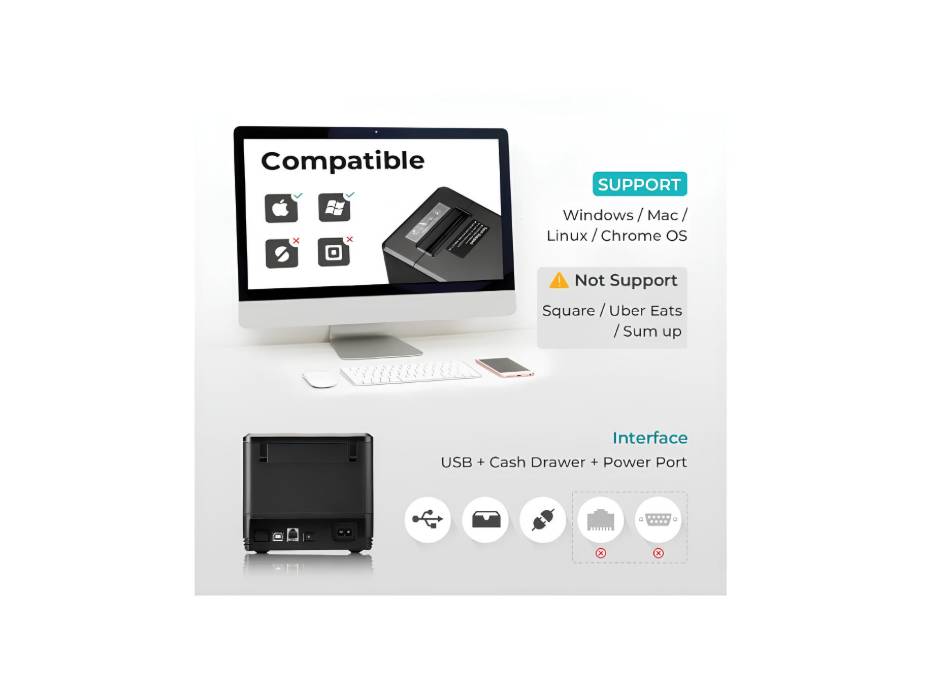 MUNBYN 80mm USB Receipt Printer, POS Printer with Auto Cutter ESC/POS Command Support Windows Mac(Only USB Interface)