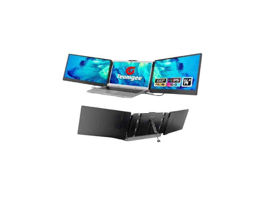 Teamgee 14" Full HD Portable Monitor for Laptop With Dual Speakers & Flexible Kickstand, Plug-Play Screen Extender Fits 13"-17" Laptops