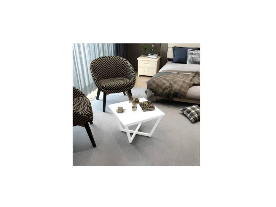 RIGID Contempo Coffee Table, Modern Square Center Table for Living Room Home Office Furniture (60x60x45 cm) White Top and White Base