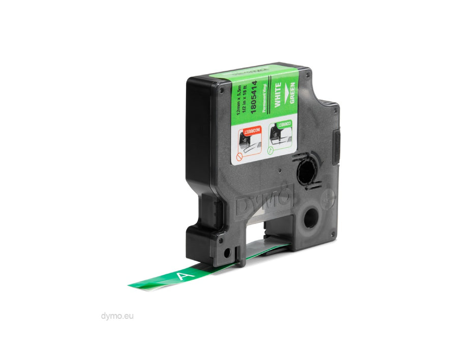 Dymo Rhino 1805414 Vinyl 12mm White on Green Tape