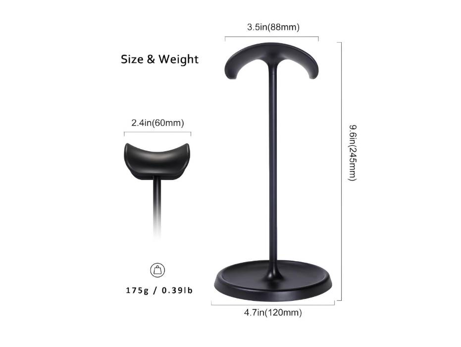 Headphone Stand, Curved Headset Stand with Round Storage Tray (Black)
