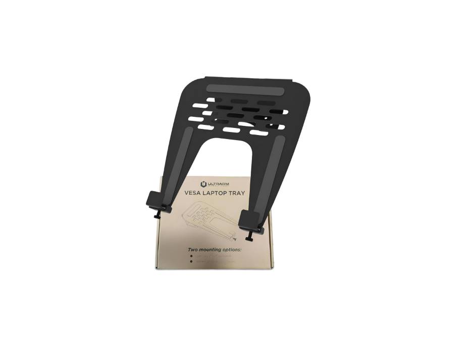 ULTRARM Laptop Tray Steel Notebook Holder for Monitor Arm Desk Mount Stand Fits VESA 75/100 Mounting Holes 13Kg Capacity with Vented Cooling Platform