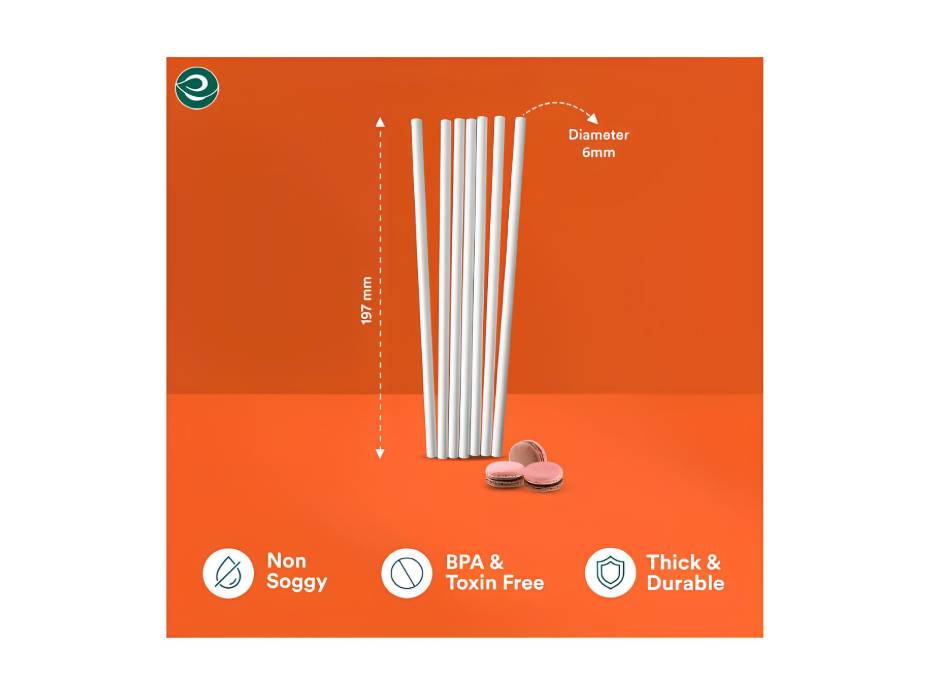 ECO SOUL 6 mm, 100 Count] Biodegradable Paper Straws Eco-Friendly Compostable Sustainable Disposable Drinking Straws