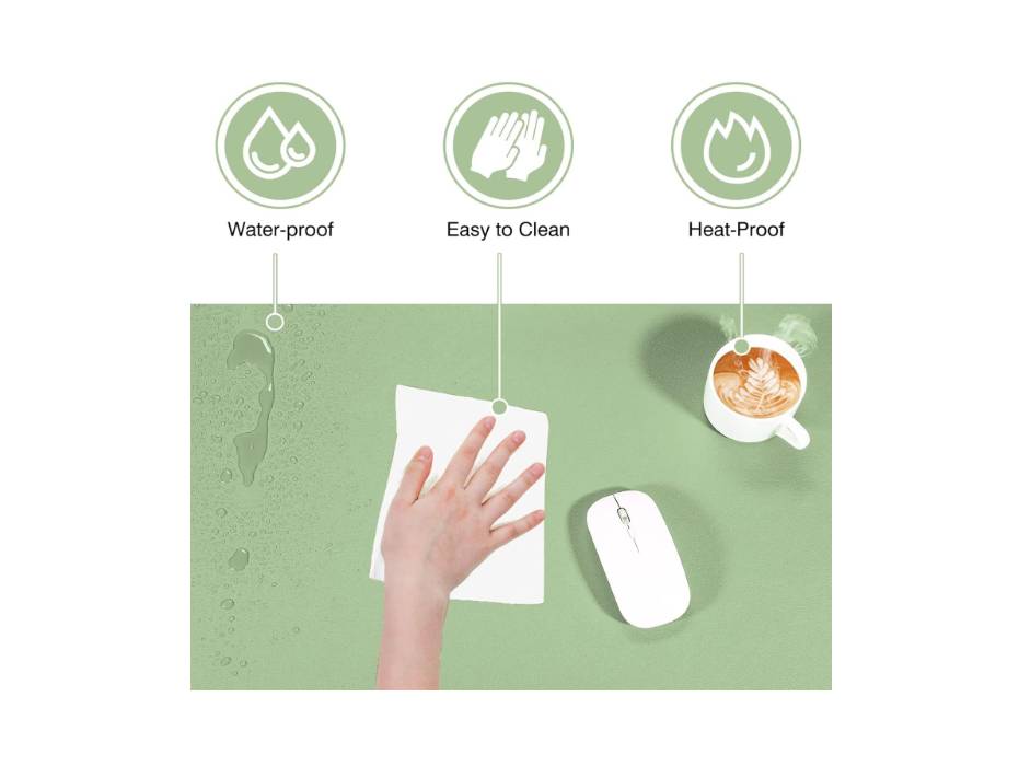 Large Desk Pad, Non-Slip PU Leather Desk Mouse Pad Waterproof Desk Pad Protector, 31.5'' x 15.75'' (Light Green & Blue)