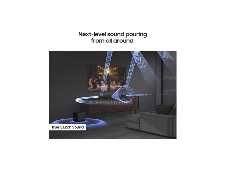 Samsung Q-series Soundbar, Q800F, 5.1.2 ch, Subwoofer, True 5.1.2ch Full Surround, Wireless Dolby Atmos, Q-Symphony, SpaceFit Sound Pro, HW-Q800F/ZN