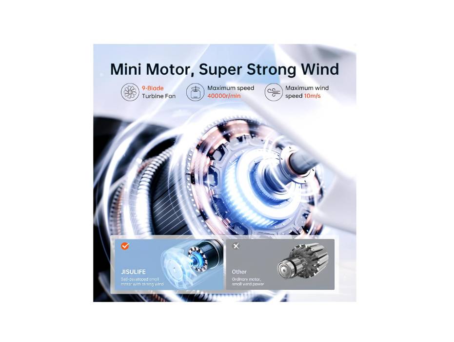 JISULIFE Portable Handheld Fan, Mini USB Rechargeable Fan [18H Max Cooling Time], 5000mAh Battery with 5 Speeds, Black