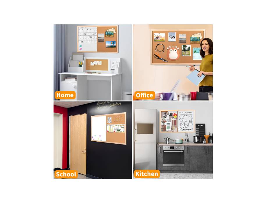 Cork Board and Magnetic Dry Erase White Board Combo, 40x60cm Bulletin Board for Office