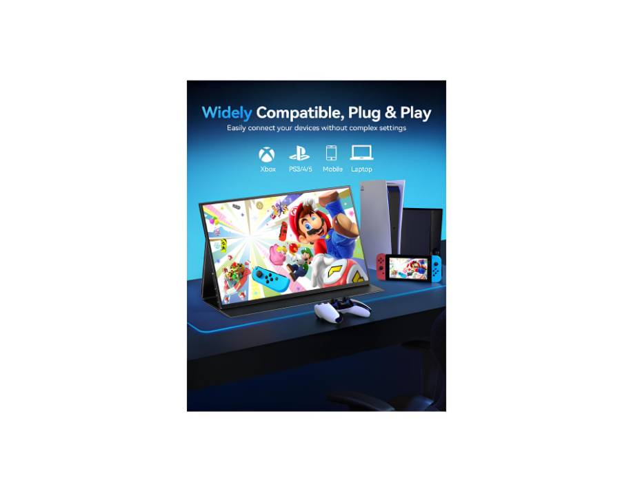 UPERFECT 16” Portable Gaming Monitor | 120HZ, HDR | 400Nits |1080P IPS | Ultra-Slim & Lightweight | Travel External Second Screen for Laptop, PC, Game Console