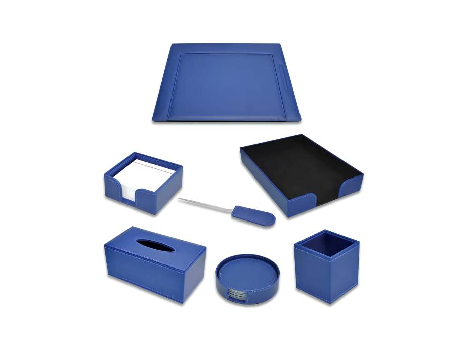 FIS Executive Desk Set Italian PU Blue Color - Set of 7 Pieces