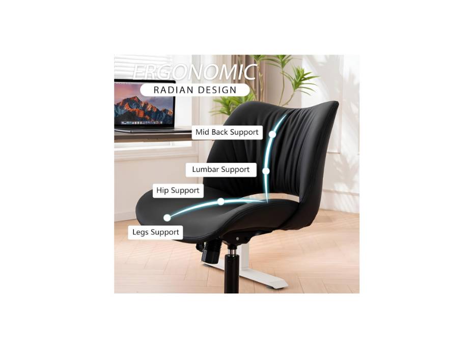 YOUTASTE Ergonomic Office Desk Chair for Home Computer Vanity Study Bedroom Makeup Room with Wheels and Back Swivel Adjustable Rolling Faux Leather Modern, Black