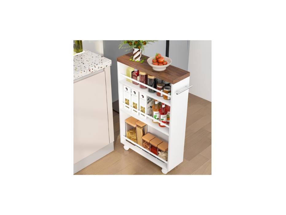 Tribesigns 4-Tier Slim Kitchen Storage Carts, Rolling Narrow Trolley Organizer on Wheels for Small Place, Slide Out Slim Utility Cart Skinny Laundry Cart with Handle