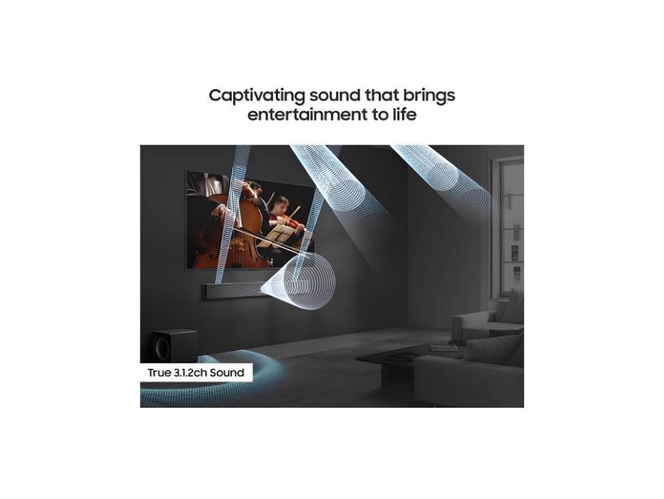 Samsung Q-series Soundbar, QS700F, 3.1.2 ch, Subwoofer, Convertible Fit, True 3.1.2ch Sound, Wireless Dolby Atmos, Q-Symphony, HW-QS700F/ZN