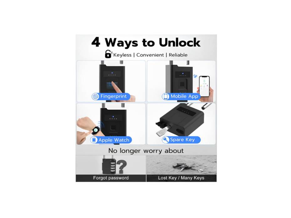 eLinkSmart Heavy Duty Fingerprint Padlock with Key Backup, Waterproof Bluetooth Biometric Keyless Electronic Smart Combination Lock