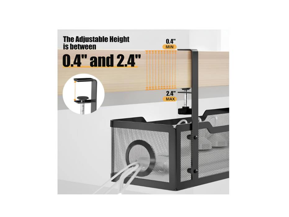 Cinati Under Desk Cable Management Tray, Cable Management Under Desk No Drill, with Clamp for Desk Wire Management, Black