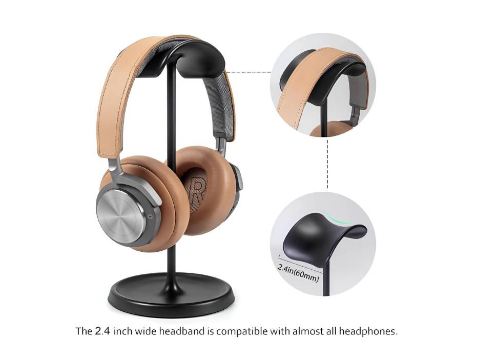 Headphone Stand, Curved Headset Stand with Round Storage Tray (Black)