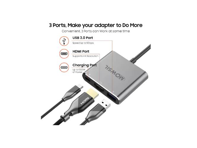 Mowsil USB-C Hub 3 IN 1 Type-C