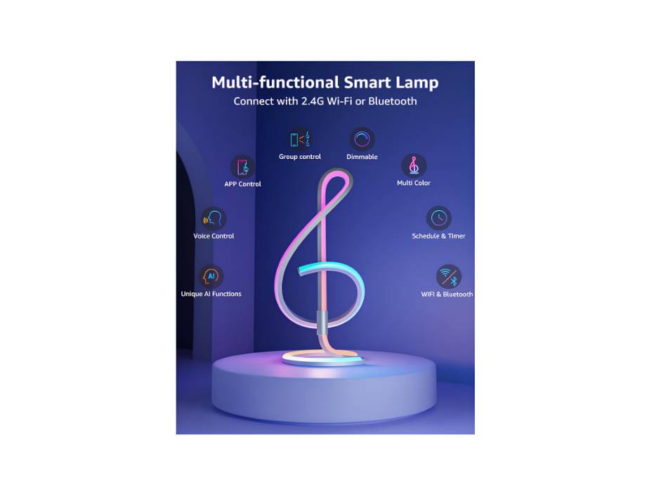 Lepro TB2 AI Table Lamp with Music Sync, Personalized AI Lighting Design, Voice Control, Works with Alexa & Google Assistant, Bluetooth & 2.4GHz WiFi
