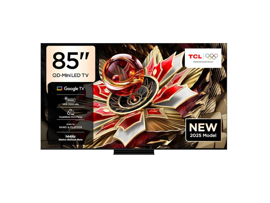 TCL 85 Inch Smart TV 4K QD-Mini LED Colorful Quantum Crystal HDR 3000nits Gaming Google TV, 144Hz Native Refresh Rate, Audio by Bang & Olufsen, Dolby Atmos