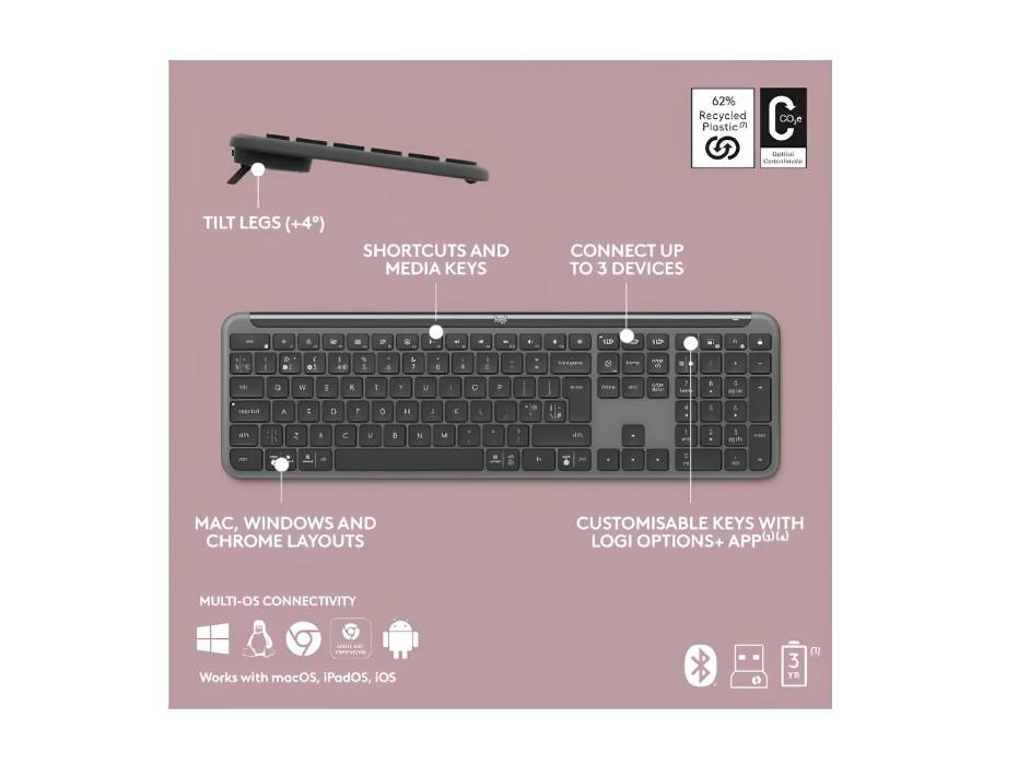 Logitech Signature Slim K950 Wireless Keyboard, Arabic Layout - Graphite