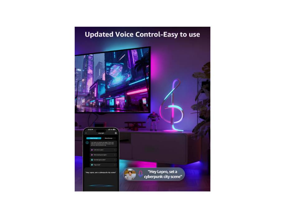 Lepro TB2 AI Table Lamp with Music Sync, Personalized AI Lighting Design, Voice Control, Works with Alexa & Google Assistant, Bluetooth & 2.4GHz WiFi