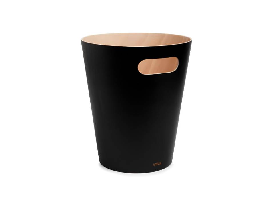 Umbra Woodrow, 2 Gallon Modern Wooden Trash Can Wastebasket for Home and Office, Black