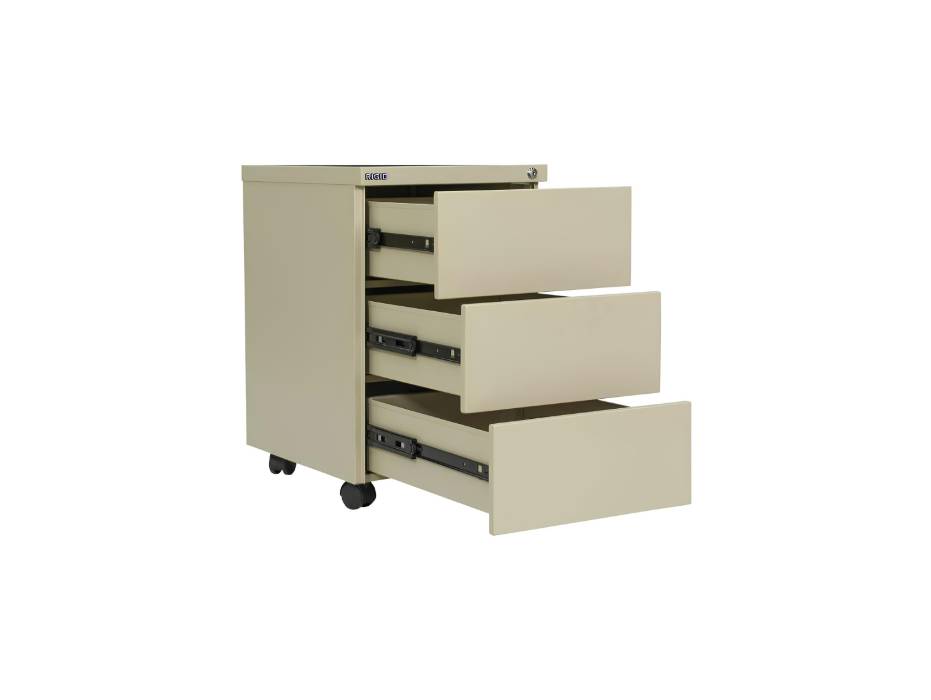 RIGID Steel Mobile Pedestal | 3 Drawer Under Desk Storage Unit with Lock | Modern Office Filing Cabinet with Wheels for Home, Office, Workstation Furniture, Beige