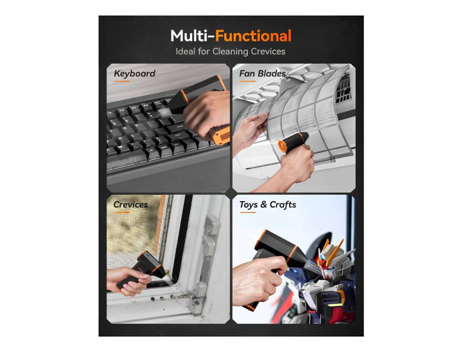 WOLFBOX Electric Air Duster MegaFlow 50 with 110000RPM, 3-Gear adjustable mini blower, Cordless, Fast charging, Suitable for Dust removal in computers, Keyboards, Cars, Houses and Outdoors