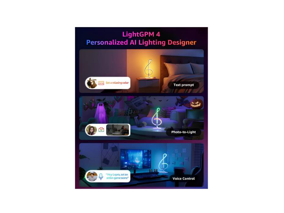Lepro TB2 AI Table Lamp with Music Sync, Personalized AI Lighting Design, Voice Control, Works with Alexa & Google Assistant, Bluetooth & 2.4GHz WiFi