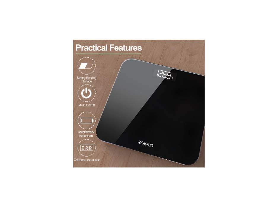 RENPHO Digital Weighing Scale High Precision Sensors Accurate Weight Machine LED Display, Core 1s, 180kg - Black