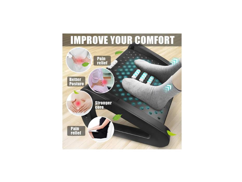 SLEEPHEAD® Ergonomic Office FootStool, Adjustable Height, Massage Surface, Black