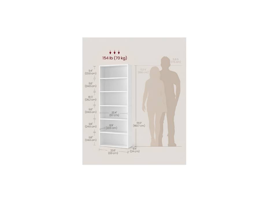 VASAGLE Bookshelf, 6-Tier Bookcase, Storage Shelving Unit, Display Shelf with Open Compartments, Adjustable Storage Shelves