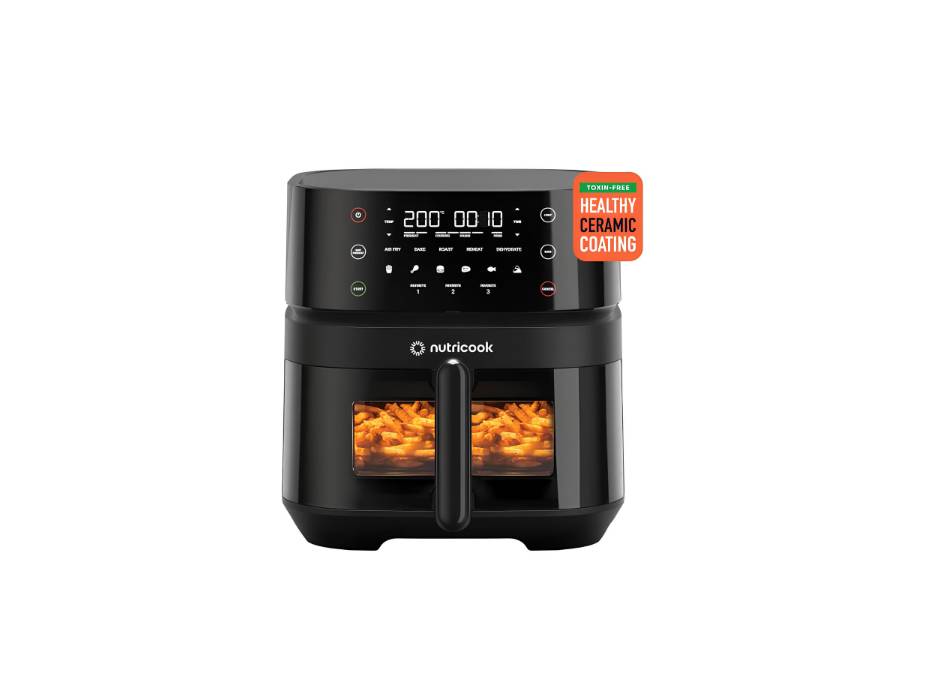 Nutricook Air Fryer 3 Vision, Clear Window, Internal Lights, 5.7L, Ceramic Coating, Air Fry, Roast, Bake, Dehydrate & Reheat, 6 Presets, 1700 Watts
