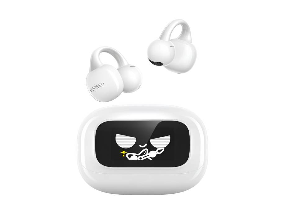 UGREEN ClipBuds Magic, Open-Ear Earbuds with Smart Touchscreen, Custom Wallpaper, Bluetooth Camera Remote Control, Clip On Earphones Wireless for Android and iOS, White