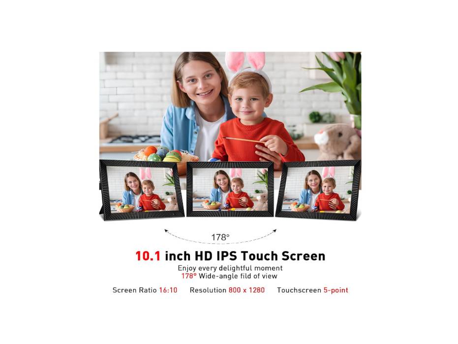 PINREK Frameo 10.1 Inch WiFi Digital Photo Frame - 32GB Storage, 1280x800 HD IPS Touch Screen, for Instant Photo/Video Sharing via App