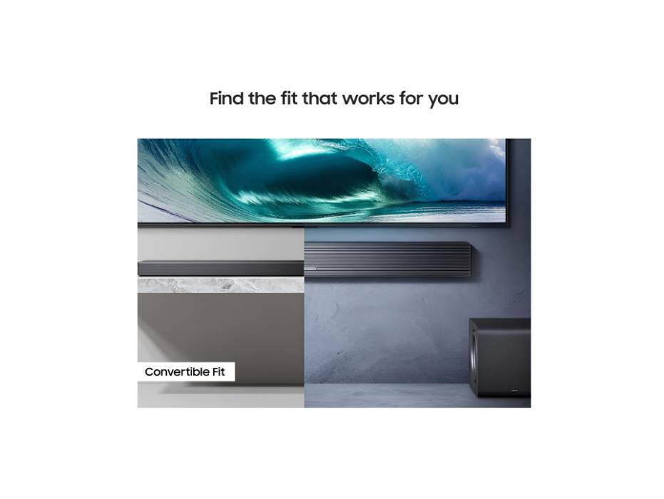 Samsung Q-series Soundbar, QS700F, 3.1.2 ch, Subwoofer, Convertible Fit, True 3.1.2ch Sound, Wireless Dolby Atmos, Q-Symphony, HW-QS700F/ZN