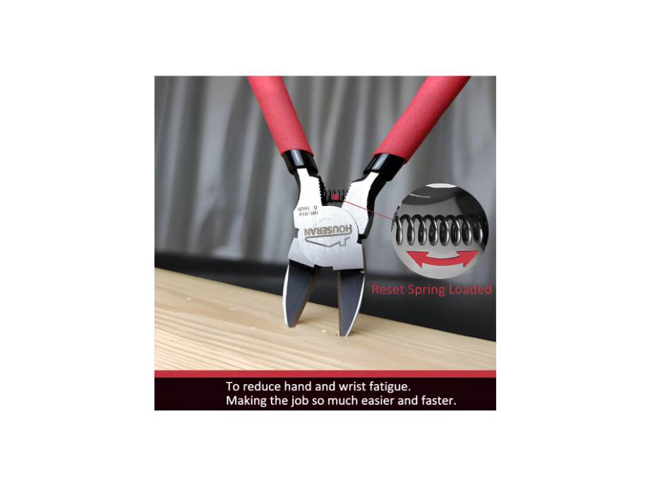 HOUSERAN Wire Cutters Set, 6 Inch Side Cutters Flush Cut Pliers, Spring Loaded Cutting Pliers With Non-slip Red Handle, Heavy Duty (2pcs/pack)