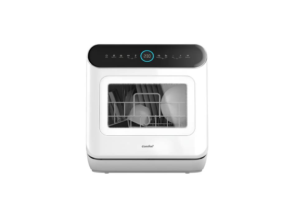 COMFEE' Mini Dishwasher Countertop Dishwasher 3 Place Settings 6 Programs, Freestanding, Touch Control, Delay Start and Off-peak Wash Function - White