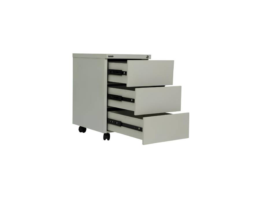 RIGID Steel Mobile Pedestal | 3 Drawer Under Desk Storage Unit with Lock | Modern Office Filing Cabinet with Wheels for Home, Office, Workstation Furniture, Grey