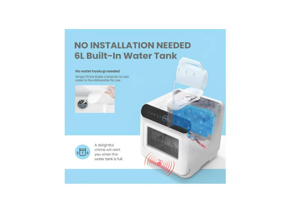 COMFEE' Mini Dishwasher Countertop Dishwasher 3 Place Settings 6 Programs, Freestanding, Touch Control, Delay Start and Off-peak Wash Function - White