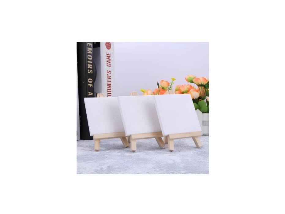 White Blank Stretched Mini Canvas with Wooden Easel - Set of 12