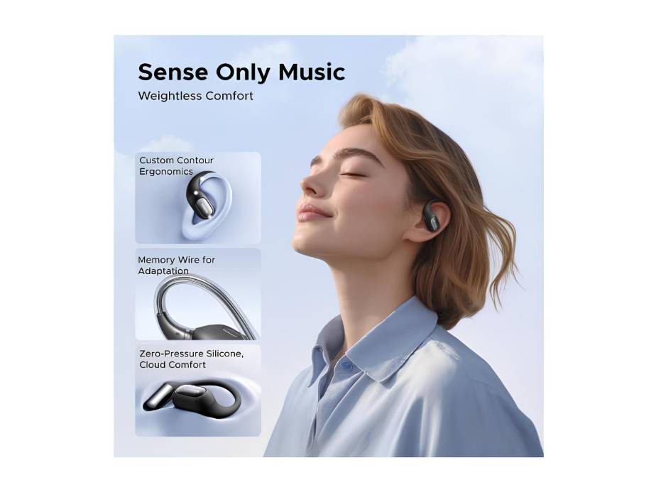 UGREEN FitBuds, Open-ear Headphones with 4 Microphones AI Clear Call Earbuds Adjustable EarHooks Earphones