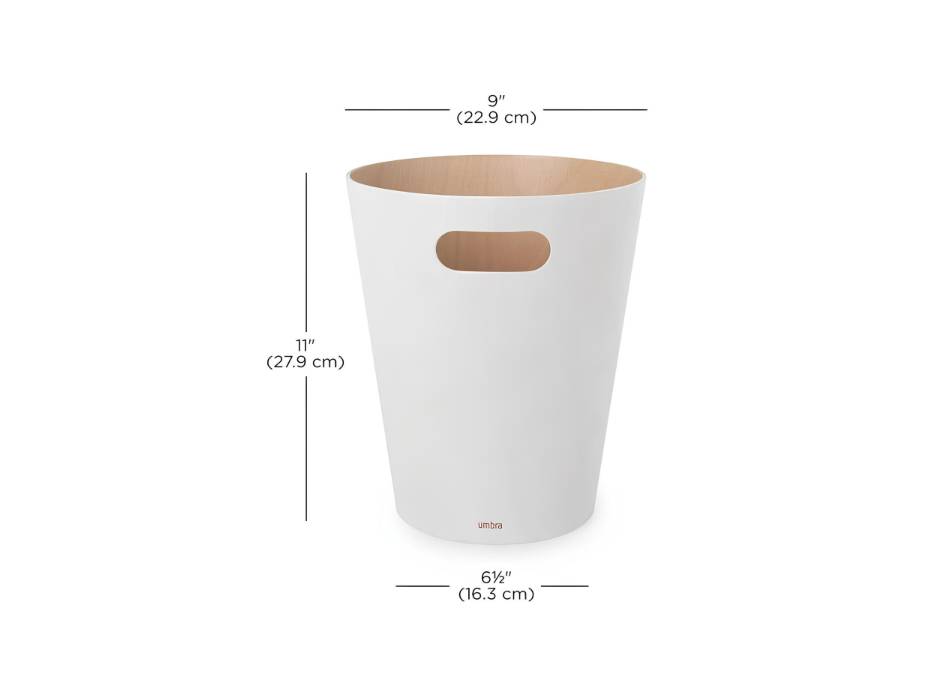 Umbra Woodrow, 2 Gallon Modern Wooden Trash Can Wastebasket for Home and Office, Blush