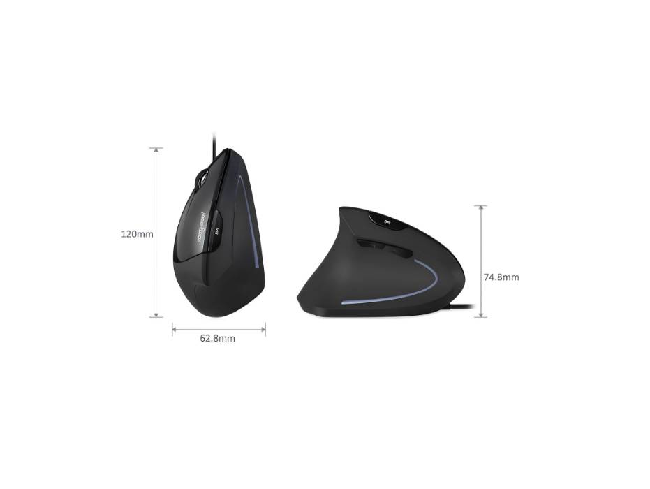 Perixx Perimice-513L Wired Vertical Ergonomic USB Mouse, 6 Buttons e with 2 Level DPI Switch 1000/1600, Left Handed, Black