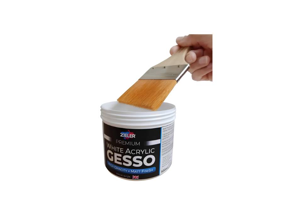 Zieler Premium White Acrylic Gesso, 500ml - For Acrylic & Oil Paintings on Canvas, Wood & Board