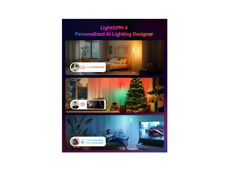 Lepro O1 AI Floor Lamp, 2300LM Smart LED Standing Lamp APP/WiFi Control, Alexa/Google Assistant Enabled, Modern Floor Lamp with Music Sync, DIY Mode