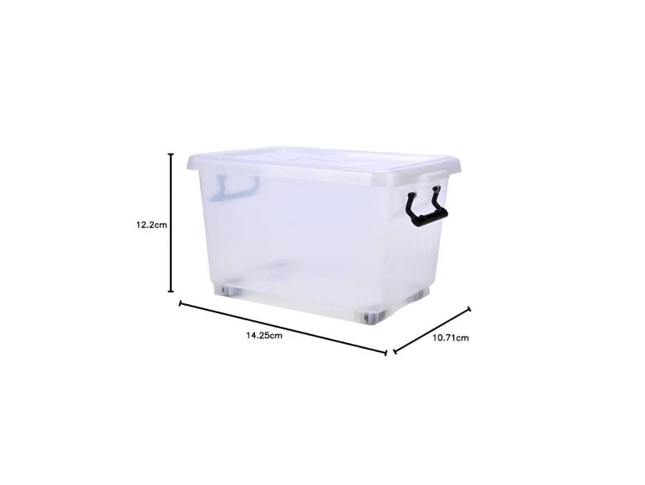 Cosmoplast 22L Clear Plastic Storage Box With Wheels & Lockable Lid, Transparent