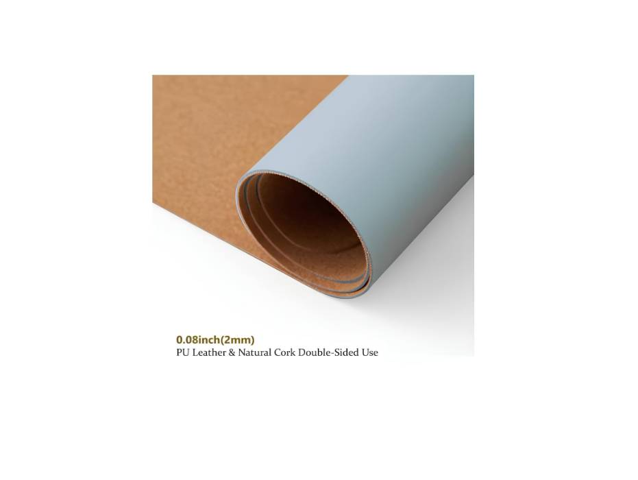 Large Desk Pad, Non-Slip PU Leather Desk Mouse Pad Waterproof Desk Pad Protector, 31.5'' x 15.75'' (Light Blue & Cork)