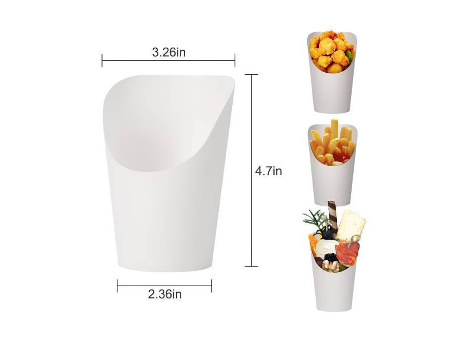 Party Treats Cones Snacks Kraft Paper Cups Holder, White, 14oz - Pack of 50