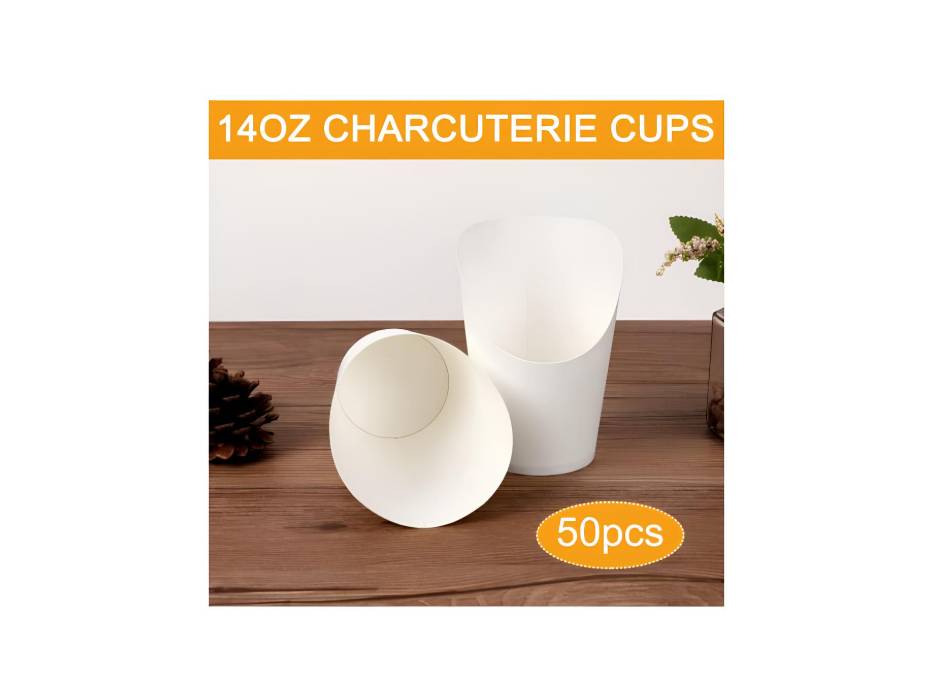 Party Treats Cones Snacks Kraft Paper Cups Holder, White, 14oz - Pack of 50